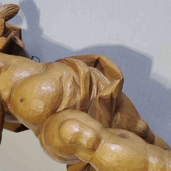 Vintage Hand Carved Wood Angel Cherub Wall Decor Figurine Tall 16" - Picture 8 of 15